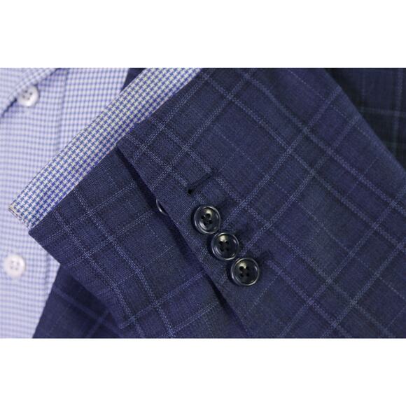 Custom Tailored Recent Men's Blazer Blue Checkered 2-Btn Sportcoat 44R - Picture 7 of 9
